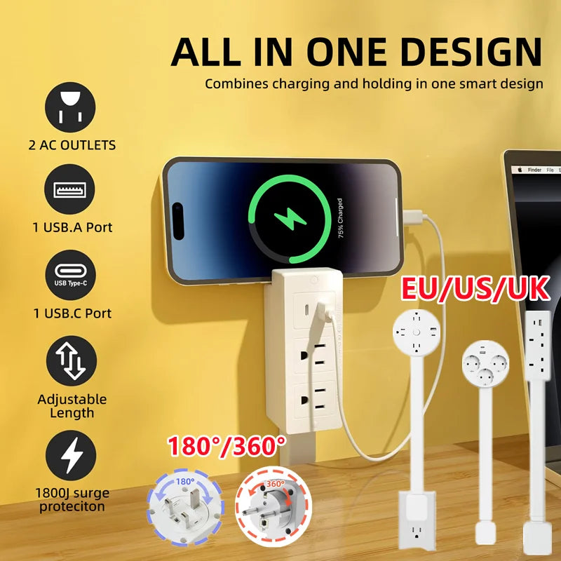 Power Hub Slim Power Strip - 6 Outlets + 4 USB Ports + USB-C